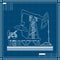 Oil pump silhouette on blueprint background.