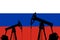 Oil pumps on the background of the flag of Russia. World oil crisis.