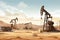 Oil pumps at sunset. Oil industry. 3d render illustration