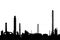 Oil refinery or chemical plant with pipes silhouette. Crude oil and gas processing plant. Detailed illustration of an oil refinery