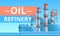 Oil refinery concept banner, cartoon style