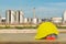 Oil refinery industry and yellow Safety Helmet with blue sky background