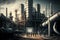 Oil refinery with people at work. Large industrial refinery with intricate pipelines. Generative Ai