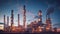 Oil refinery plant for crude oil industry in evening twilight created with Generative AI