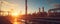 Oil refinery plant with pipeline and valve at sunset, gas or oil pipes of petrochemical factory, generated by ai