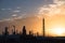 Oil refinery silhouette at sunrise