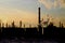 Oil refinery silhouetted