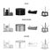 Oil refinery, tank, tanker, tower. Oil set collection icons in black,monochrome,outline style vector symbol stock