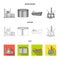 Oil refinery, tank, tanker, tower. Oil set collection icons in flat,outline,monochrome style vector symbol stock