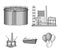 Oil refinery, tank, tanker, tower. Oil set collection icons in monochrome style vector symbol stock illustration web.