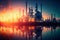 Oil refinery at twilight - petrochemical industry.Future factory plant and energy industry devotion concept. Generative AI