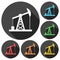 Oil Rig Icon, Oil pump jack icons set with long shadow