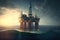 Oil rig platform, on a calm sea, ultra realistic image, Generative Ai