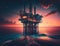 Oil rig platform in open sea on beautiful sunset, oil production platform for extract petroleum