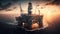 Oil rig platform in open sea on beautiful sunset, oil production platform for extract petroleum