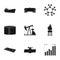 Oil rig, pump and other equipment for oil recovery, processing and storage.Oil set collection icons in black style