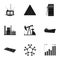 Oil rig, pump and other equipment for oil recovery, processing and storage.Oil set collection icons in black style