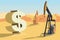 Oil rigs in the desert and symbol of dollar.