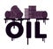 Oil spill from barrels into a word