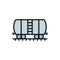 Oil tank on rails, cargo wagon flat color line icon.