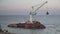 Oil tanker Delphi crashed near Black Sea coast in Ukraine, Odessa 26 August 2020. Small tanker, rusty old, lies on its