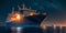 Oil tanker docked in an offshore dock at night or dawn sea. Generative AI