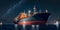 Oil tanker docked in an offshore dock at night or dawn sea. Generative AI