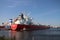 Oil tanker Majuro at the Westpoort harbor in the Port of Amsterdam