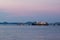 Oil tanker ship at seaport twilight time