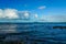 Oil tankers and general cargo ship at anchor in coastal waters of the Antigua