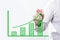 OIL text with hand of young businessman point on virtual graph green line and bar showing on increasing with background