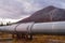 Oil Transport Alaska Pipeline Cuts Across Rugged Mountain Landsc