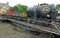 Oil wagons, trucks and brake vans on the turntable at Nene Valley Railway, UK