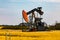 Oil well pumpjack in rural landscape