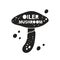 Oiler mushroom grunge sticker. Black texture silhouette with lettering inside. Imitation of stamp, print with scuffs