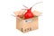 Oiler, Red Oil Can inside cardboard box, delivery concept. 3D rendering