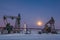 Oilfield in winter night time