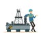 Oilman standing next to an oil rig drilling platform, oil industry extraction and refinery production vector