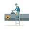 Oilman working on an oil pipeline, transportation of oil and petrol vector illustration