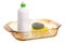 Oily greasy dirty glass dishes with a metal kitchen sponge detergent for utensils