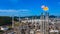 Oilâ€‹ refineryâ€‹ andâ€‹ petrochemicalâ€‹ plant industrial working with fire and blue sky background, Aerial view oil and gas