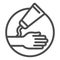 Ointment and hand line icon, Health and Medical concept, hypoallergenic cream sign on white background, Applying cream