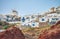 Oisa, Santorini. City greek townscape at summer sunset