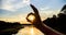 Ok gesture sign of best choice approve and confirm. Silhouette ok hand gesture in front of sunset above river water