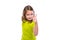 Ok gesture thumb up gunny happy kid girl on white