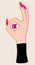 OK hand gesture. Female hand with long red nails.