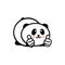 OK logo. Funny little cute panda showing gesture with hand, abstract symbol of approval and adoption. Vector thumbs up