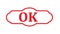 Ok rectangular stamp. Texturised red stamp with ok text isolated on white background, vector illustration. esp