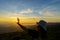 Ok sign silhouette on beautiful sunset above the mountain in the form of Woman okay shaped hand gesture