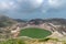 Okama crater lake at Mount Zao in summer sunny day. active volcano in Miyagi Prefecture